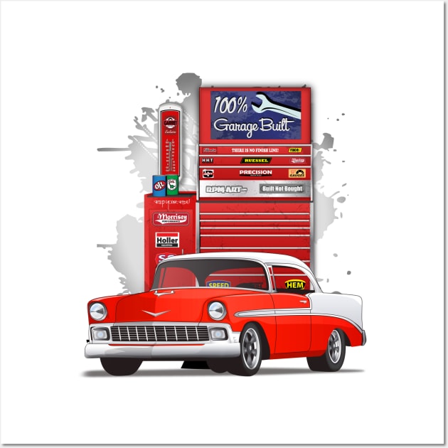 1956 Matador Red and White Chevy Bel Air Garage Built Print Wall Art by RPM-ART